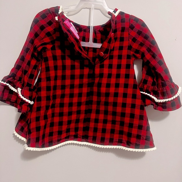 Like new Red &blk w/ white cute ruffles sz 18M fun plaid dress w/wh bow headband - Picture 5 of 12